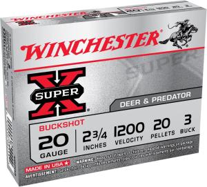 Winchester Super X Buckshot Shotshells 20 ga 2-3/4" 1200 fps #3 15/ct