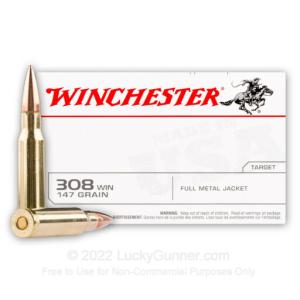 Winchester USA .308 Winchester Ammunition 200 Rounds FMJ 147 Grains USA3081 USA3081