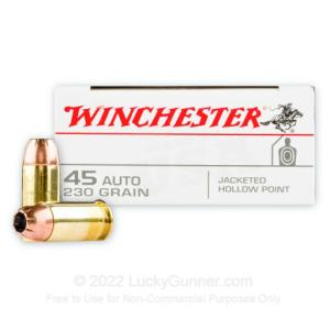 Winchester USA .45 ACP Ammunition 230 Grain JHP 880 fps USA45JHP