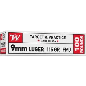 Winchester USA 9mm Luger 115 Grain Full Metal Jacket Brass Cased Centerfire Pistol Ammo 100 Rounds USA9MMVPY